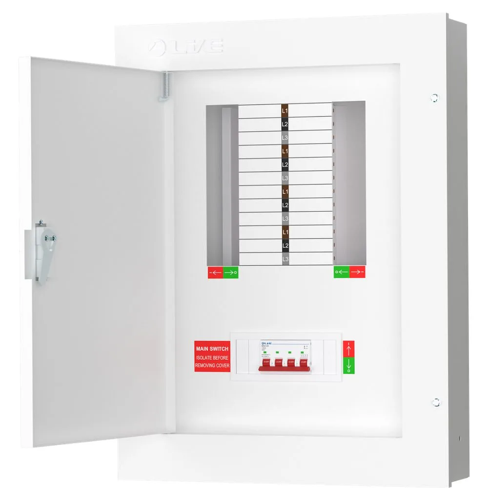 Live Electrical | TPN08-125 | 125A TP&N Distribution Board | 4P Main Switch | 8 Way 1 Live Electrical TPN08-125 125A 8 Way TPN Distribution Board