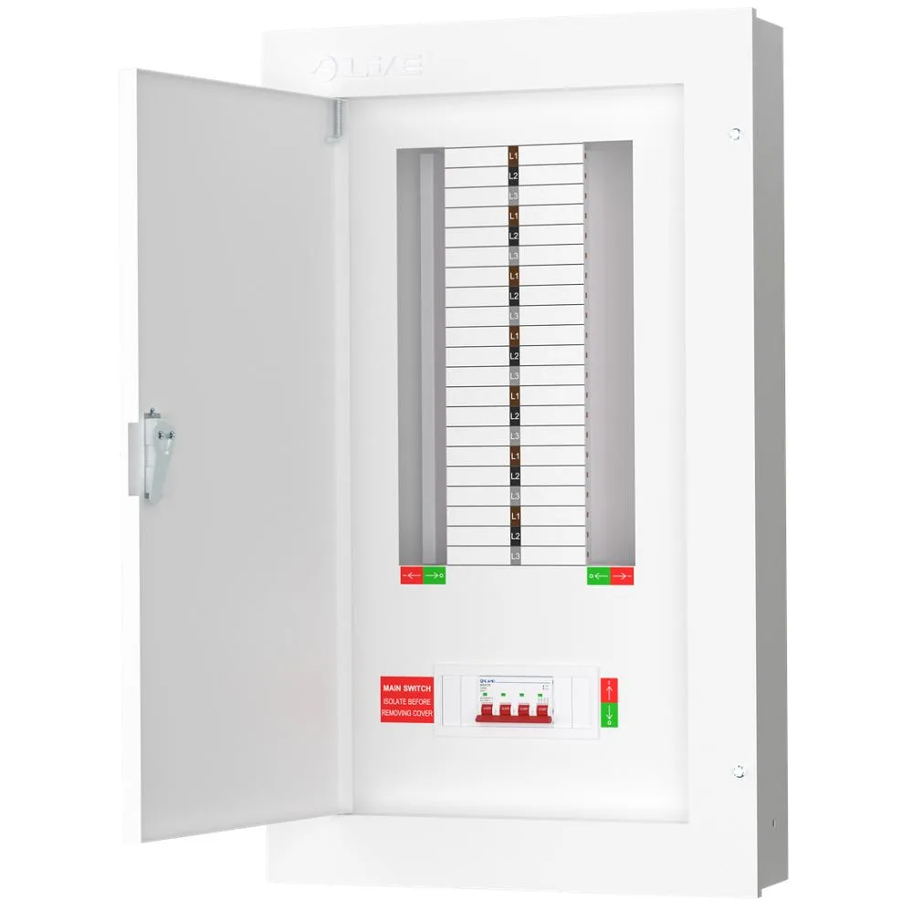 Live Electrical | TPN14-125 | 125A TP&N Distribution Board | 4P Main Switch | 14 Way 1 Live Electrical TPN14-125 125A 14 Way TPN Distribution Board