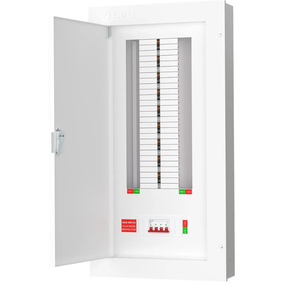 Live Electrical | TPN18-125 | 125A TP&N Distribution Board | 4P Main Switch | 18 Way 1 Live Electrical TPN18-125 125A 18 Way TPN Distribution Board