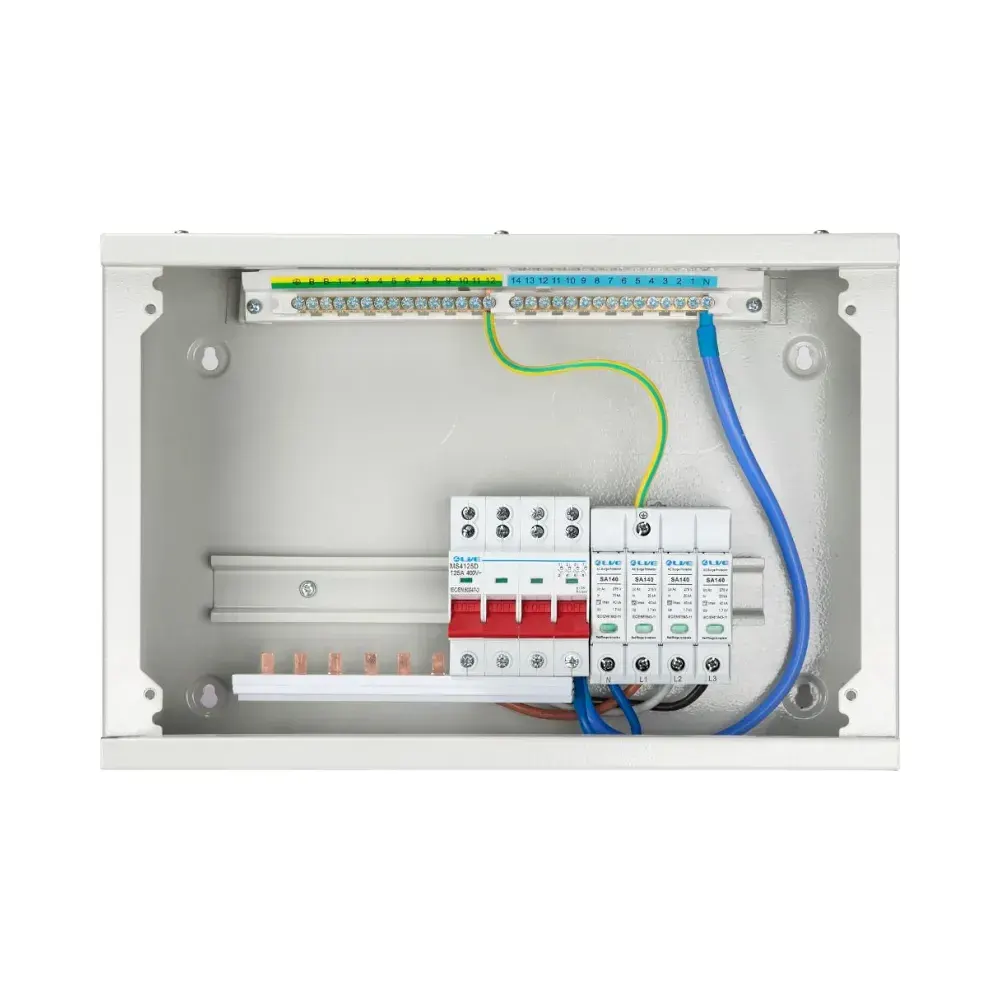 Live Electrical | TPNH03-100S | 2 Way Horizontal TP&N Distribution Board | 100A 4 Pole Main Switch | Type 2 SPD 2 TPNH03-100S 2 Way Horizontal TP&N Distribution Board – 100A 4 Pole Main Switch with Type 2 SPD