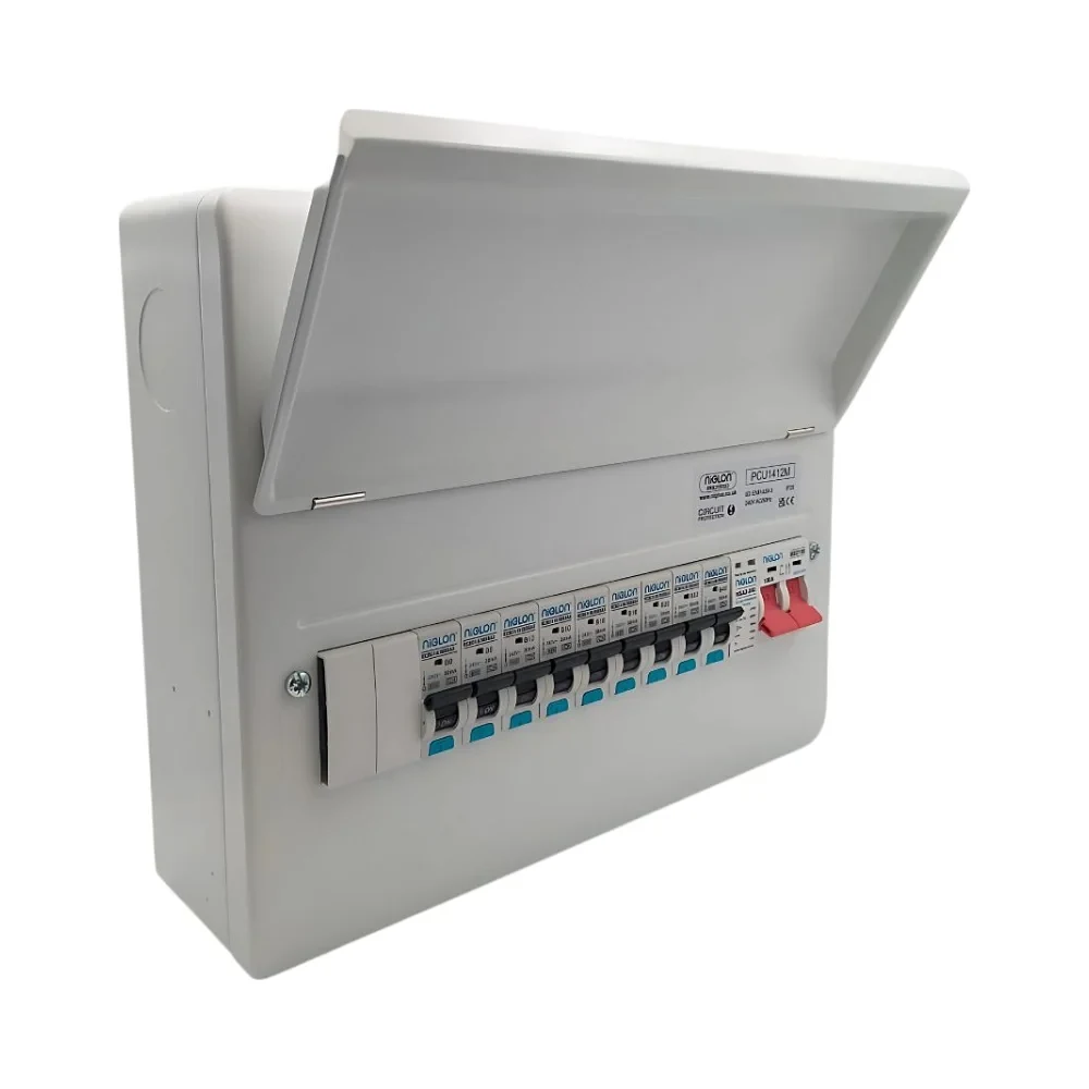Niglon | PCU1412M | Protego | SPD Consumer Unit Kit | 11 Usable Way | 9 Bi-Directional RCBOs 1 Niglon PCU1412M 9 RCBO SPD Consumer Unit Kit