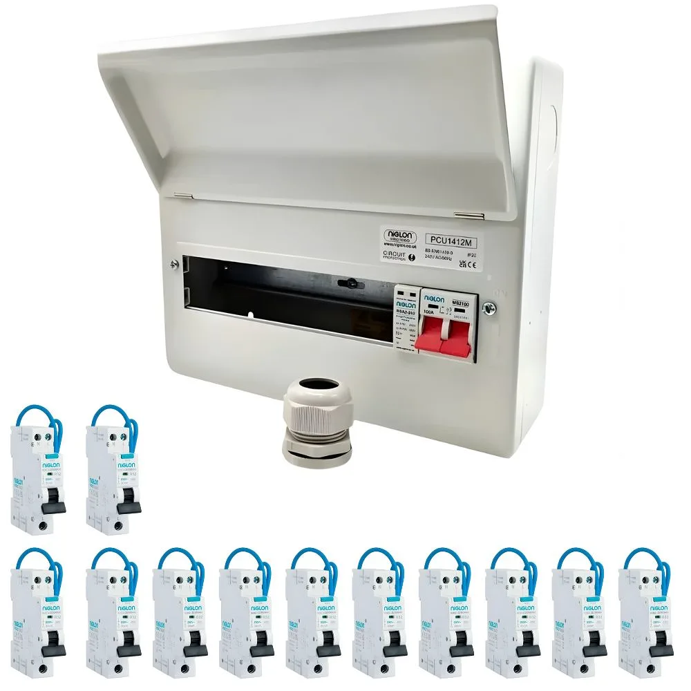 Niglon | PCU1816M | Protego | SPD Consumer Unit Kit | 15 Usable Way | 12 Bi-Directional RCBOs 1 Niglon PCU1816M SPD Consumer Unit Kit