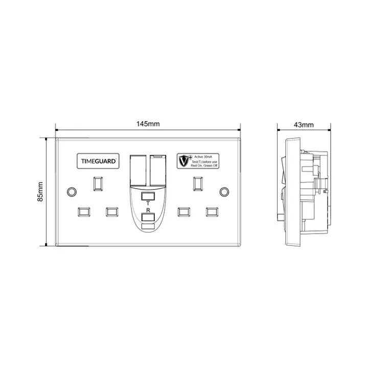 Timeguard | RCD05WAVN | Valiance+ | RCD Protected Active Double Gang Switched Socket 4 Timeguard RCD05WAVN Timeguard Valiance+ RCD Protected Active Double Gang Switched Socket - White 4
