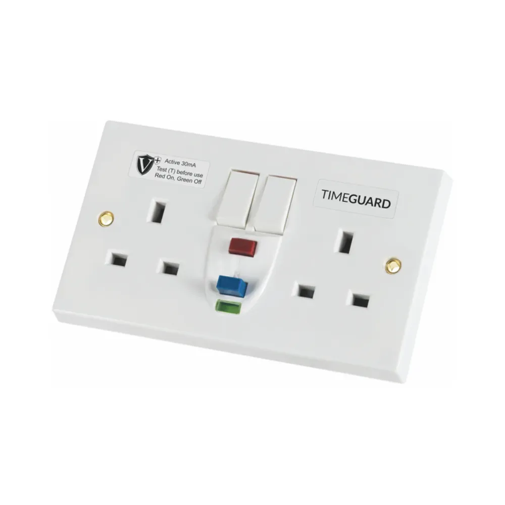 Timeguard | RCD05WAVN | Valiance+ | RCD Protected Active Double Gang Switched Socket 1 Timeguard RCD05WAVN RCD 2 Gang Socket