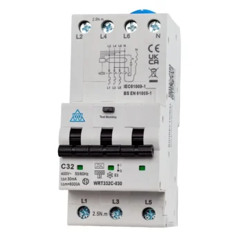 Whitecliffe WRT332C-030 32A C Curve 3 Pole A-Type RCBO