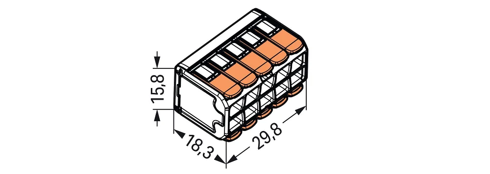 Wago 221-420 10 Way Level Connector - Pack of 15 7 Wago 221-420 transparent 10-port lever connector for 0.2–4mm² wiring, featuring CAGE CLAMP® terminals for 32A, 450V applications.