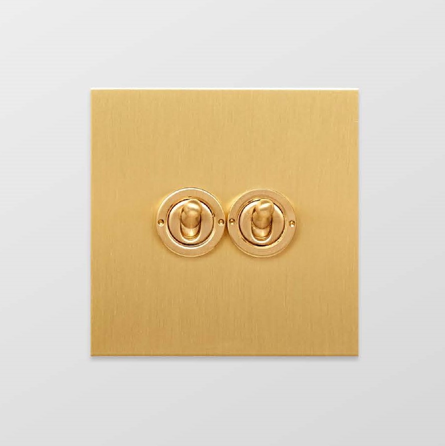 Forbes & Lomax 2GIN/QBB 2 Gang Intermediate Dolly Switch - Brushed Brass Plate Image