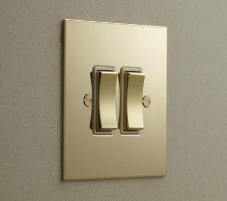 Forbes & Lomax R2GINM/U 2 Gang Intermediate Rocker Switch - Unlacquered Brass Plate Image