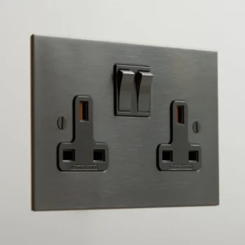 Forbes & Lomax DS13M/BMA 13A Double Socket with Metal Switches - Antique Bronze Plate