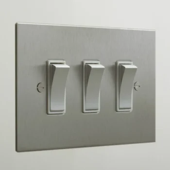 Forbes & Lomax R3GTWM/SS 3 Gang 2 Way Rocker Switch - Stainless Steel Plate