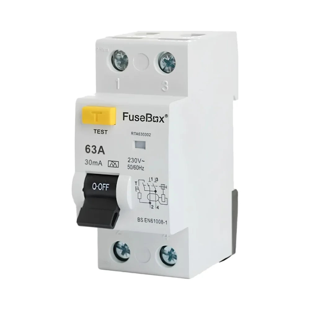 FuseBox | RTA630302 | 2 Pole Type A RCD | 30mA | 63A 1 FuseBox 63A 30mA 2 Pole Type A RCD