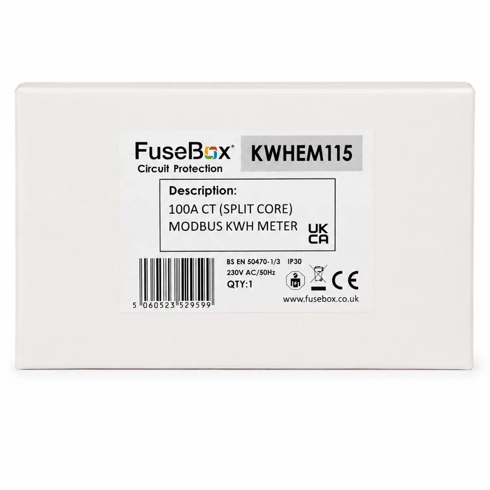 FuseBox | KWHEM115 | 100A Split-Core CT Clamp Modbus kWh Meter | Single Phase 4 FuseBox | KWHEM115 | 100A Split-Core CT Clamp Modbus kWh Meter | Single Phase