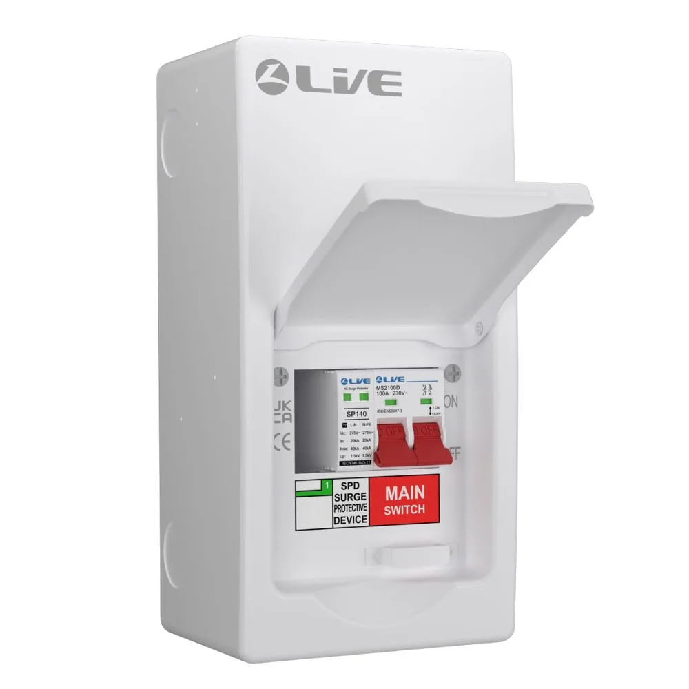 Live Electrical | LSMC4M-SP | 1 Way SPD Metal Consumer Unit 1 Live Electrical LSMC4M-SP 1 Way SPD Metal Consumer Unit