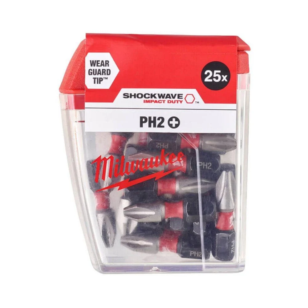Milwaukee Shockwave Screwdriver Bit Philips PH2 x 25mm Impact Duty - Pack of 25 2 Milwaukee Shockwave Screwdriver Bit Philips PH2 x 25mm Impact Duty - Pack of 25