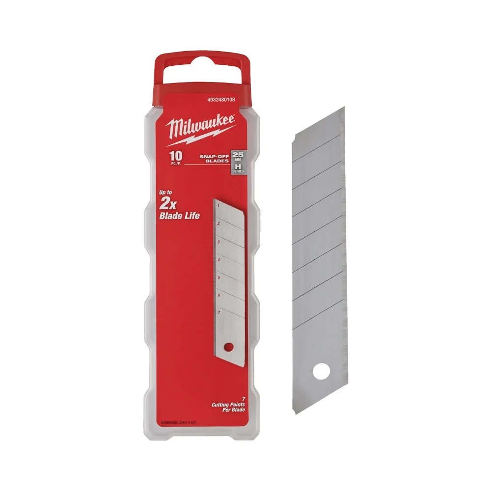 Milwaukee 4932480108 25mm Silver Snap Blade - Pack of 10 1 Milwaukee 4932480108 25mm Silver Snap Blade - Pack of 10