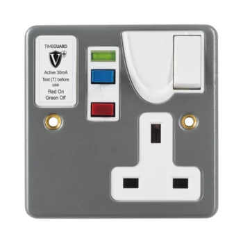 Timeguard | RCD03MAVN | Valiance+ | RCD Active | 1 Gang Metal Switched Socket 2
