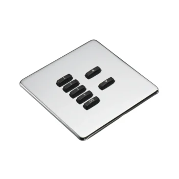 Rako Cover Plate Kit for Classic Wired Control Modules - Single Gang 7-Button - Screwless Flush Mount Crabtree Platinum - Mirrored Stainless Steel