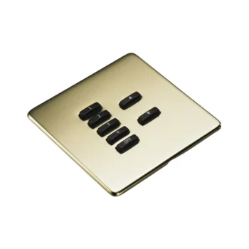 Rako Cover Plate Kit for Classic Wired Control Modules - Single Gang 7-Button - Screwless Flush Mount Crabtree Platinum - Polished Brass