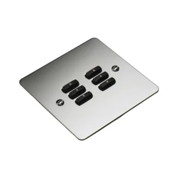 Rako Cover Plate Kit for Classic Wired Control Modules - Single Gang 6-Button - Flat Plate Flush/Surface Mounting - Mirrored Stainless Steel