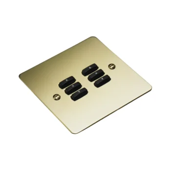 Rako Cover Plate Kit for Classic Wired Control Modules - Single Gang 6-Button - Flat Plate Flush/Surface Mounting - Polished Brass