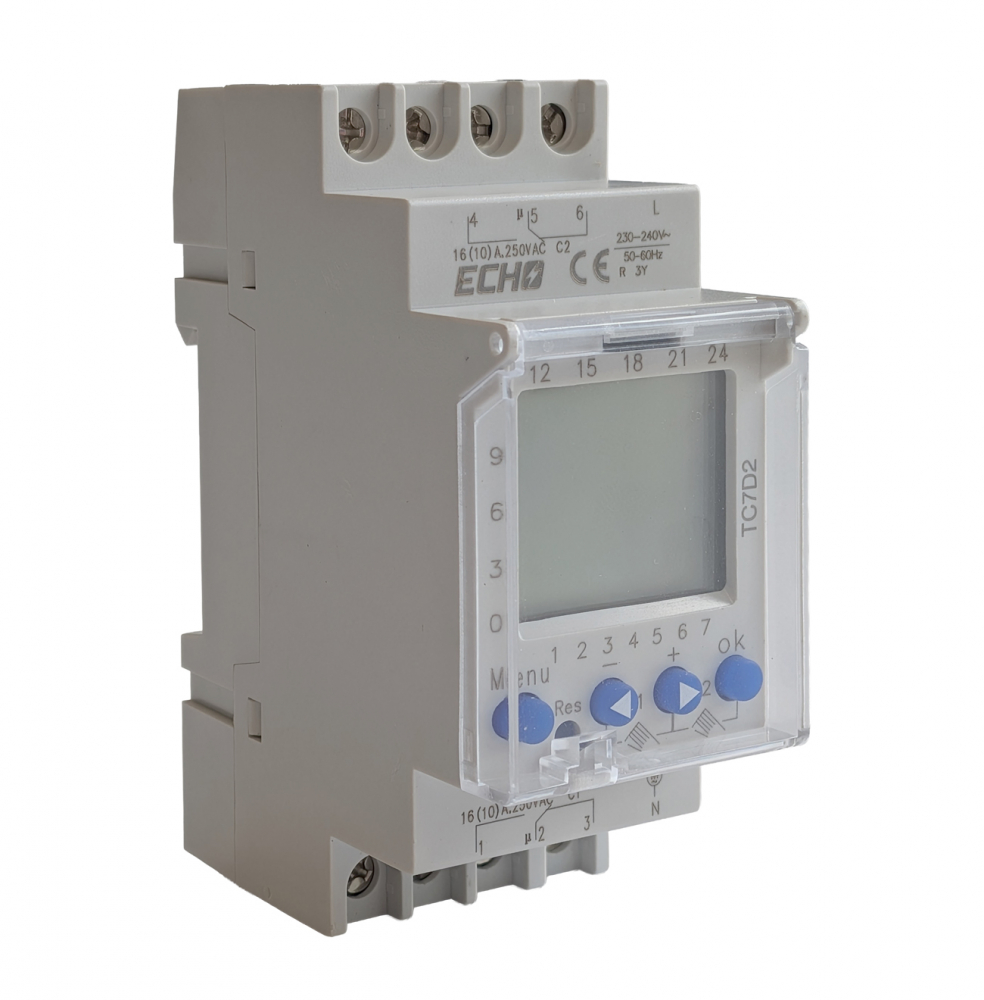 Deligo | TC7D2 | 2 Channel 7 Day Time Clock | 16A | Battery Backup 1 2 Channel 7 Day Time Clock