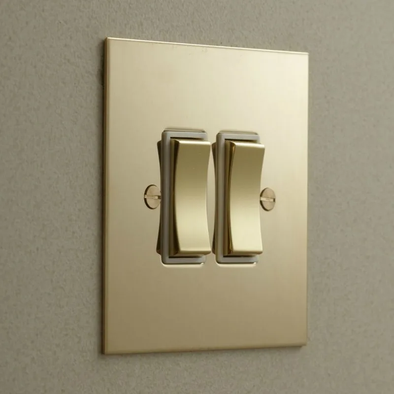Forbes & Lomax | R2GINM/U | 2 Gang Intermediate Rocker Switch | Unlacquered Brass 1 Forbes & Lomax R2GINM/U 2 Gang Intermediate Rocker Switch - Unlacquered Brass Plate