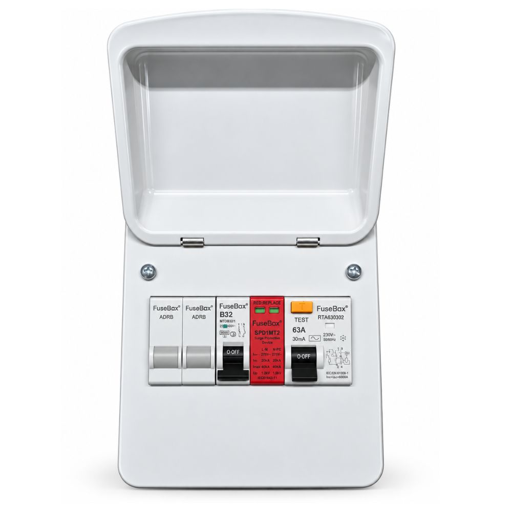 FuseBox | EV32RAZ | EV Charger Distribution Board | 63A Type A RCD | 32A MCB | Type 2 SPD 1 FuseBox EV32RAZ EV Charger Distribution Board