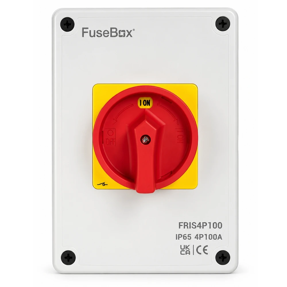 FuseBox | FRIS4P100 | 4 Pole AC Rotary Isolator | IP65 | 100A 1 FuseBox FRIS4P100 100A 4 Pole AC Rotary Isolator