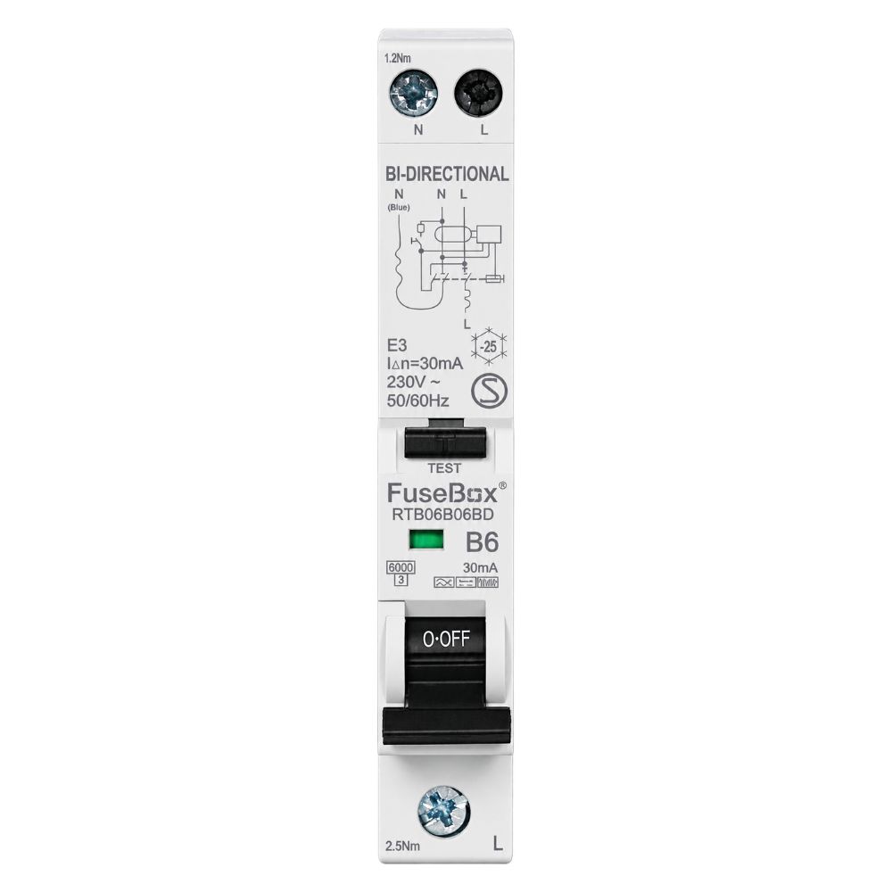 FuseBox | RTB06B25BD | Type B Bidirectional RCBO | 30mA | 25A 1 FuseBox RTB06B25BD 25A Type B Bidirectional RCBO