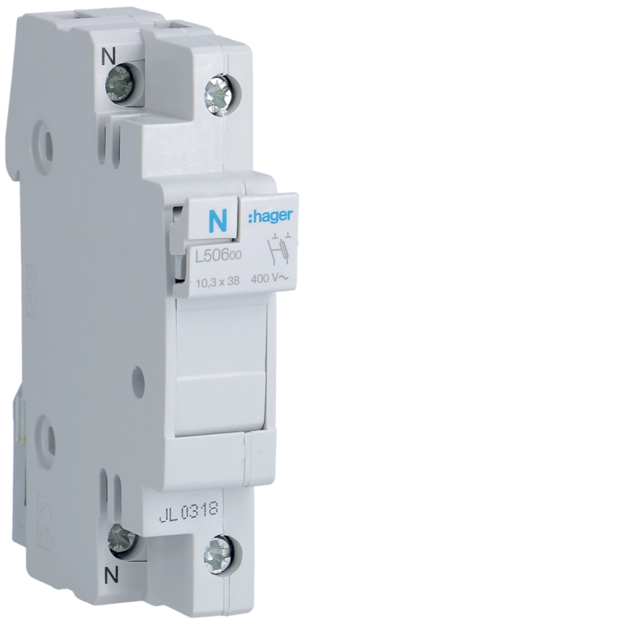 Hager | L50600 | 1P+N Fuse Carrier | 32A 400V | 10x38 1 1P+N 32A Fuse Carrier 400V