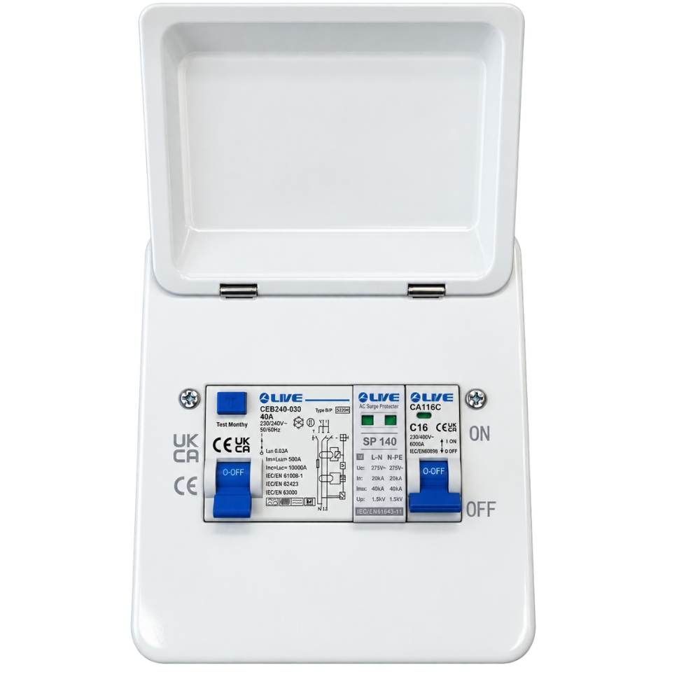 Live Electrical | LHP0540-MS | 5 Way Heat Pump Consumer Unit | 40A B-HP RCD | C16 MCB | SPD 1 Live Electrical | LHP0540-MS | 5 Way Heat Pump Consumer Unit | 40A B-HP RCD | C16 MCB | SPD