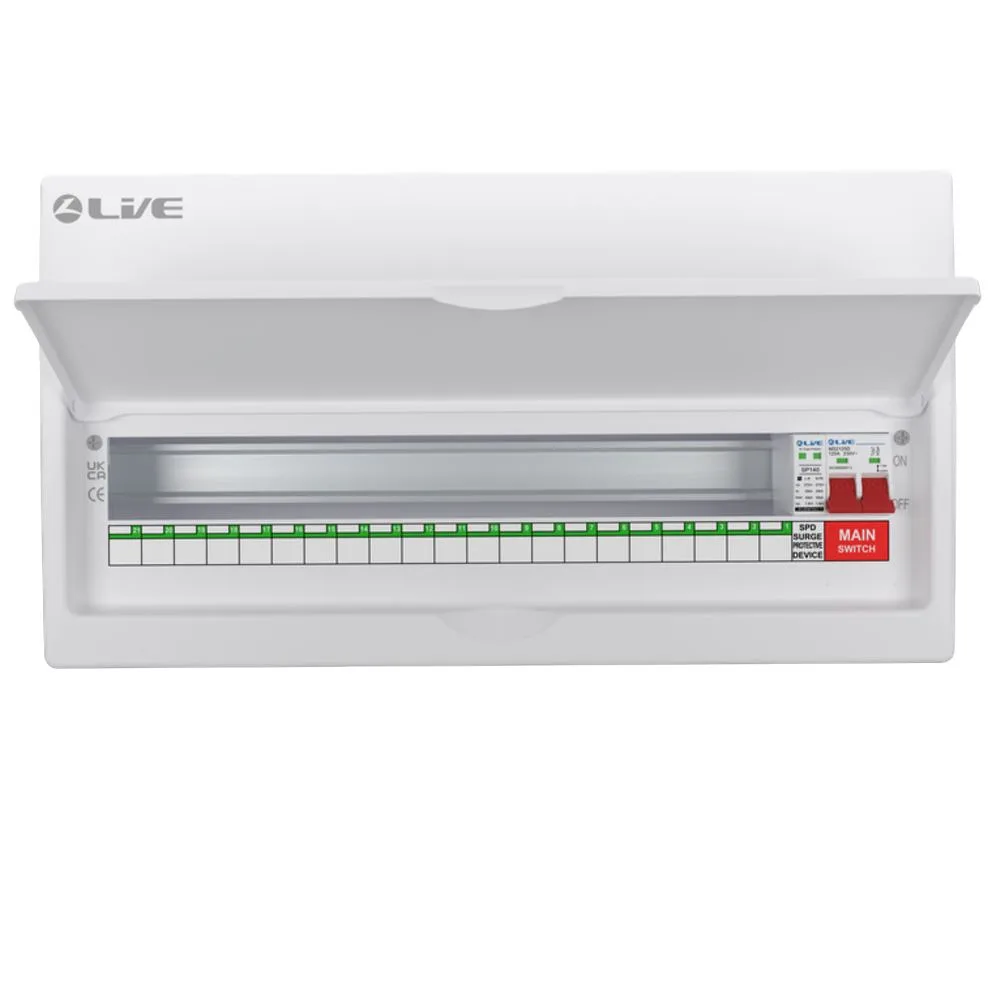 Live Electrical | LSMC24M-SP | 100A Main Switch | 21 Way SPD Metal Consumer Unit 2 Live Electrical | LSMC24M-SP | 100A Main Switch | 21 Way SPD Metal Consumer Unit