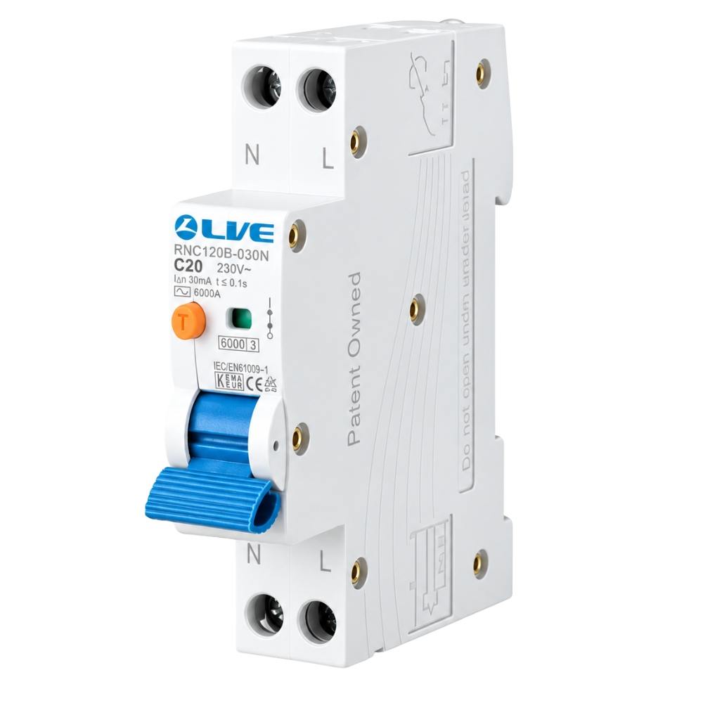 Live Electrical | RNC120C-030N | 6kA 30mA | Type A | Curve C | Bi-Directional Double Pole RCBO | 20A 1 Live Electrical RNC120C-030N C Curve RCBO 20A