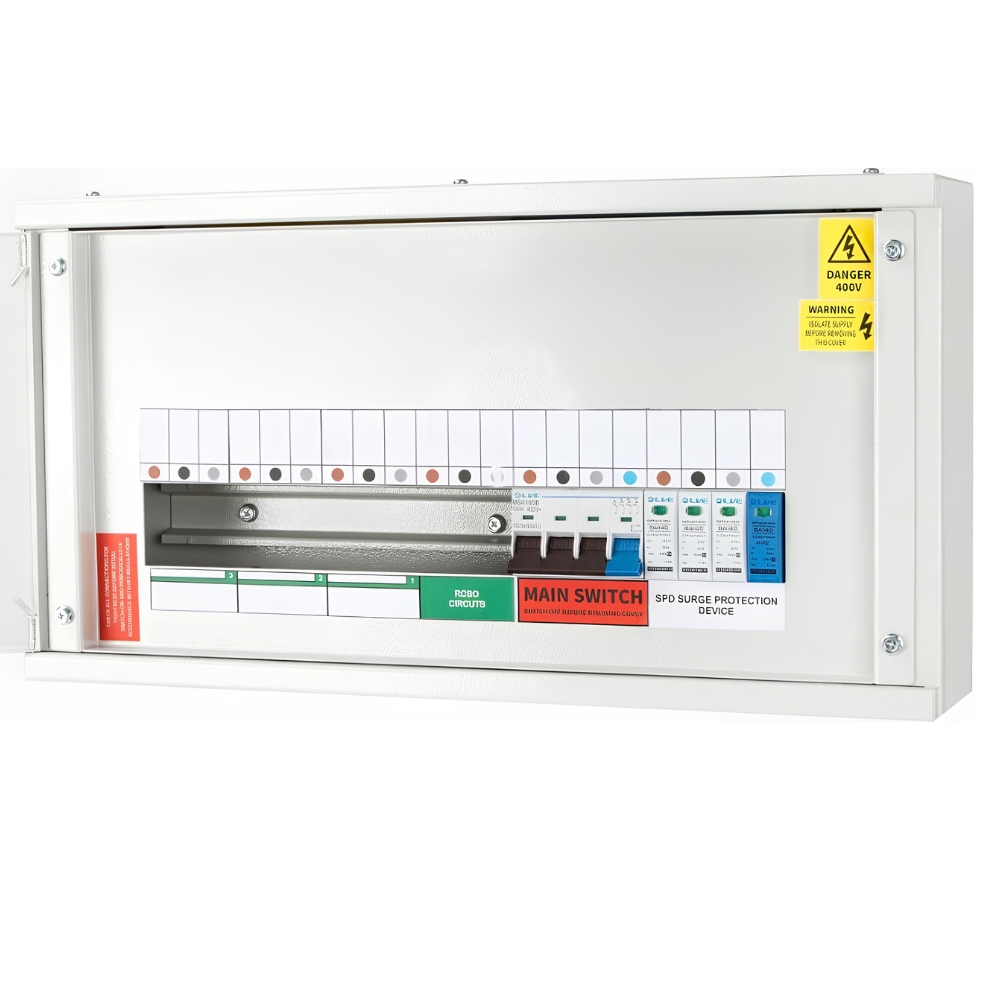 Live Electrical | TPNH05-100S | 4 Way TP&N Distribution Board | 100A Main Switch | SPD 1 Live Electrical TPNH05-100S 4 Way TP&N Distribution Board