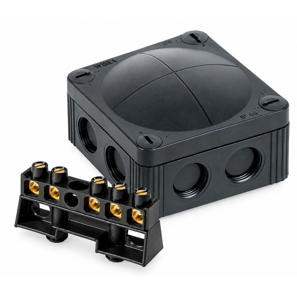 Wiska | COMBI 308/5 BK | Junction Box | Black | 85x85x51mm | 4mm² Terminal Block 1 Wiska COMBI 308/5 BK Black Junction Box