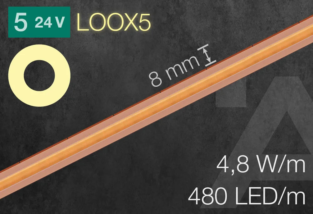 Hafele | 833.75.336 | Loox5 LED 3171 Free Cut COB Strip Light | 24V IP20 | 3000K | 5m 5 Hafele | 833.75.336 | Loox5 LED 3171 Free Cut COB Strip Light | 24V IP20 | 3000K | 5m