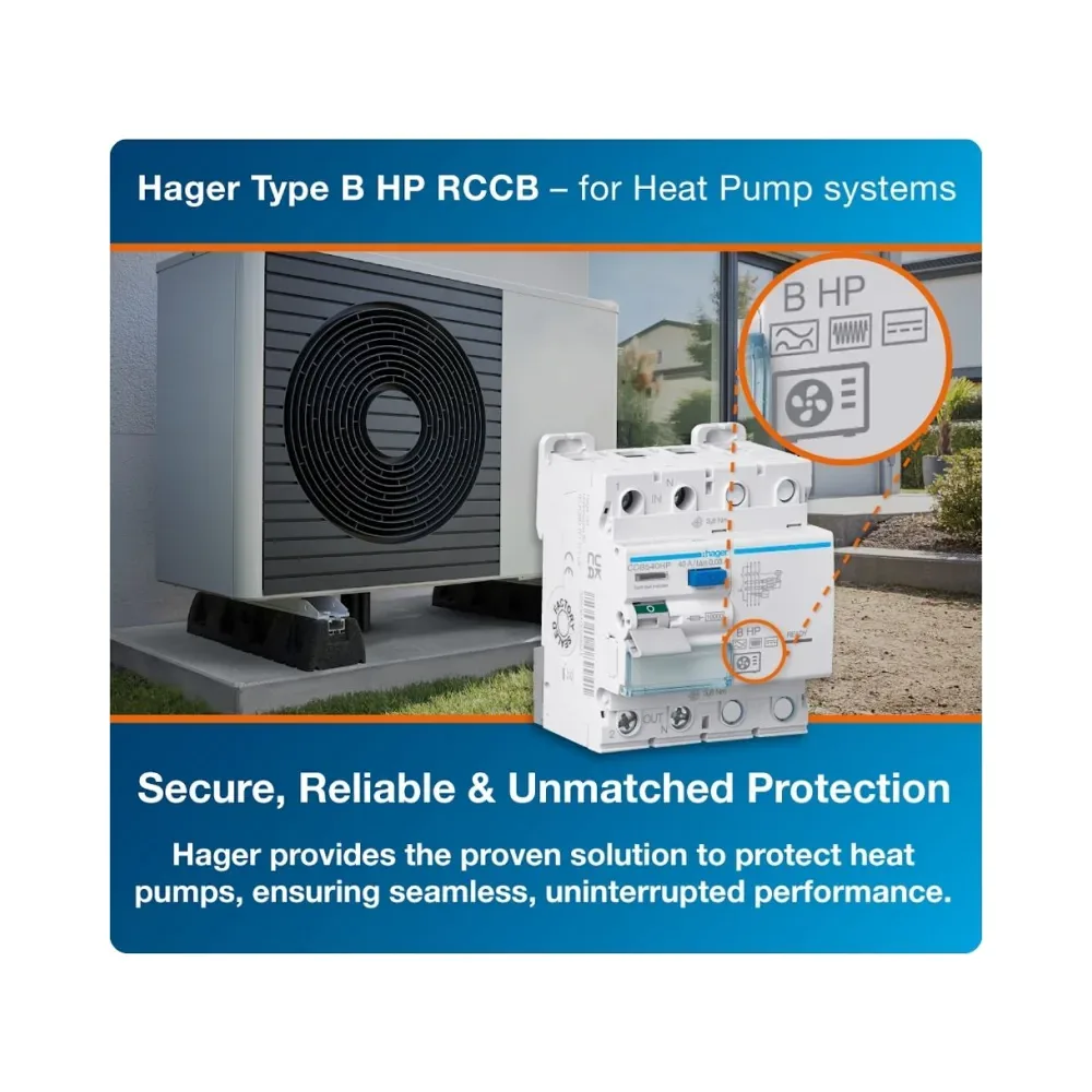 Hager | CDB525HP | Type B HP RCCB | 1P+N | 30mA | 25A 5 Hager CDB525HP 30mA 25A RCCB 1P+N Type B HP for Heat Pumps 5