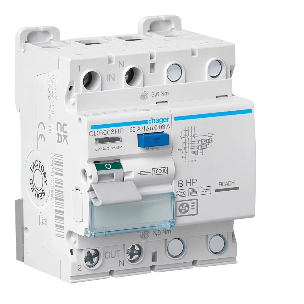 Hager | CDB525HP | Type B HP RCCB | 1P+N | 30mA | 25A 1 Hager CDB525HP Type B HP RCCB
