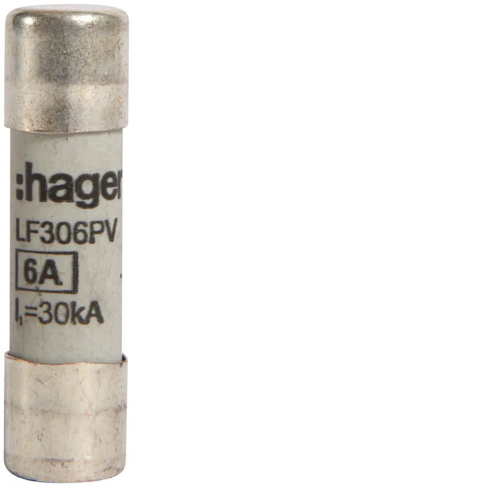 Hager | LF306PV | 6A 1000V DC PV Fuse | 10x38mm | Pack of 10 1 Hager | LF306PV | 6A 1000V DC PV Fuse | 10x38mm | Pack of 10