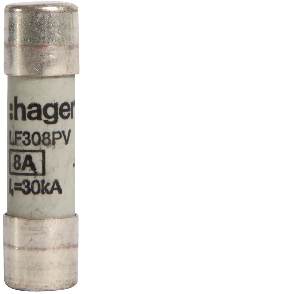 Hager | LF308PV | 8A 1000V DC PV Fuse | 10x38mm | Pack of 10 1 Hager | LF308PV | 8A 1000V DC PV Fuse | 10x38mm | Pack of 10