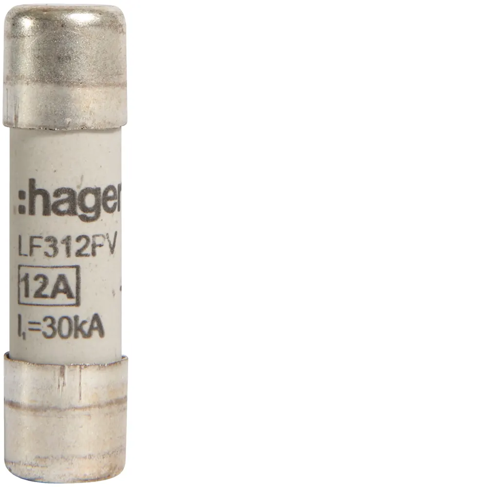 Hager | LF312PV | 12A 1000V DC PV Fuse | 10x38mm | Pack of 10 1 Hager | LF312PV | 12A 1000V DC PV Fuse | 10x38mm | Pack of 10
