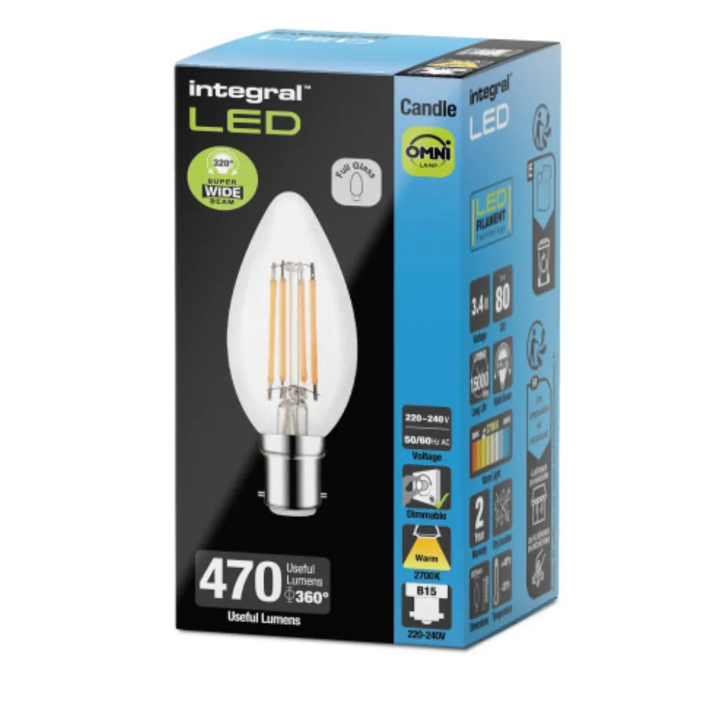 Integral LED | ILCANDB15D051 | B15 LED Candle Light Bulb | 3.4W | 2700K | 470lm | Dimmable | Clear 2 Integral LED | ILCANDB15D051 | B15 LED Candle Light Bulb | 3.4W | 2700K | 470lm | Dimmable | Clear