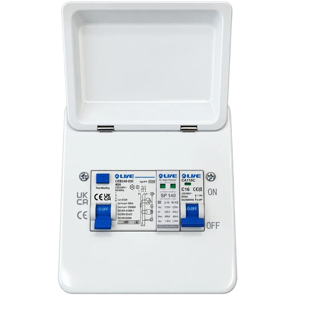 Live Electrical | LHP0540-MS | 5 Way Heat Pump Consumer Unit | 40A B-HP RCD | C16 MCB | SPD 1 Live Electrical | LHP0540-MS | 5 Way Heat Pump Consumer Unit | 40A B-HP RCD | C16 MCB | SPD