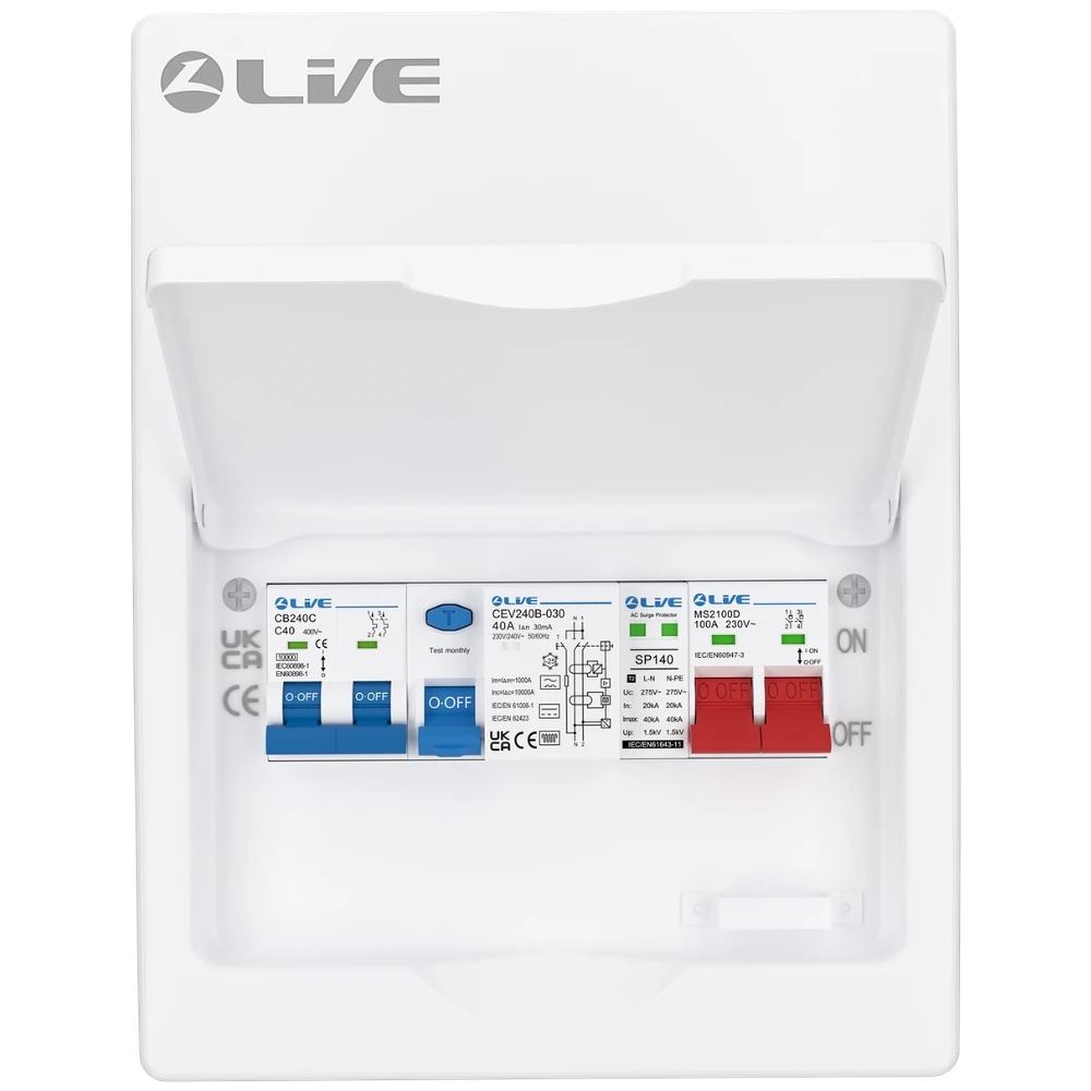 Live Electrical | LHP840MSB | Heat Pump SPD Consumer Unit | Type B RCD | C40 DP MCB 4 Live Electrical | LHP840MSB | Heat Pump SPD Consumer Unit | Type B RCD | C40 DP MCB