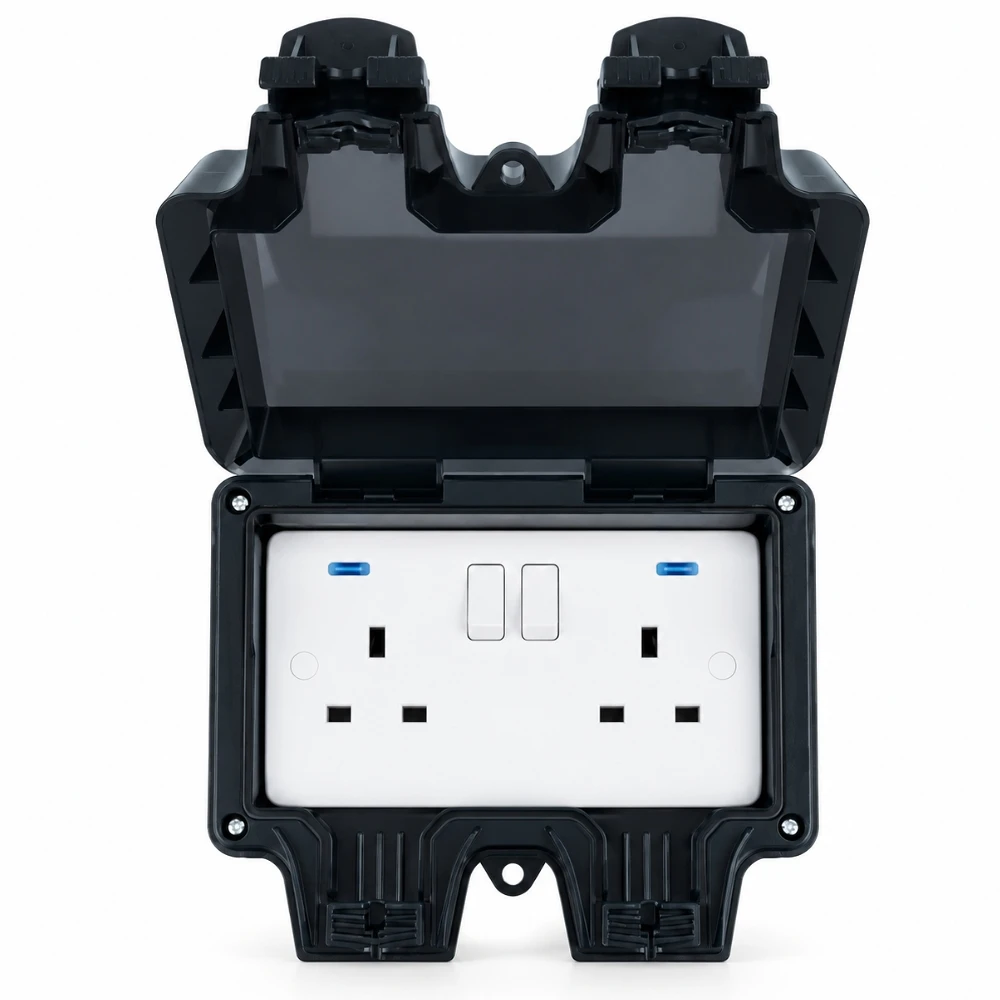 Niglon | H-BWS132S | Hurricane IP66 13A 2 Gang Switched Socket | Black 1 Niglon H-BWS132S IP66 13A 2 Gang Switched Socket