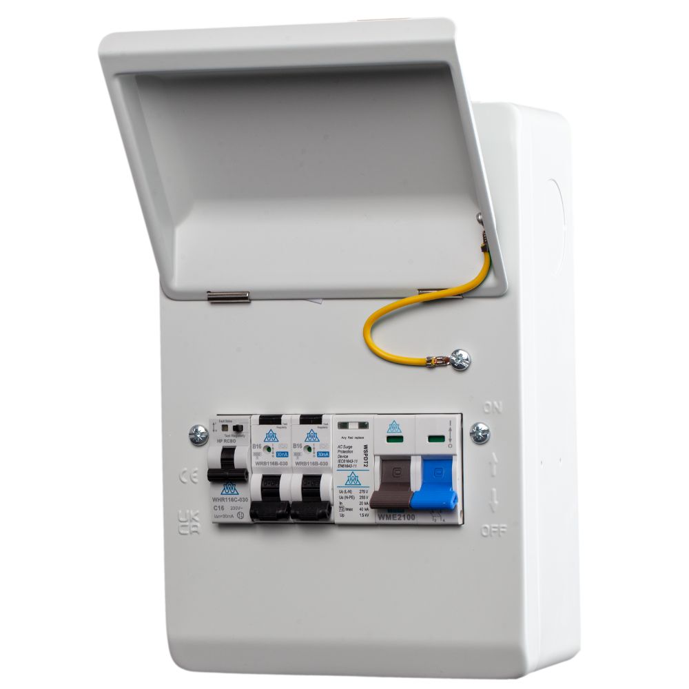 WCED | B-HP RCBO Heat Pump Consumer Unit | SPD | 2x 16A B Curve Type A RCBOs | 1 x B-HP RCBO 1 B-HP RCBO Heat Pump Consumer Unit
